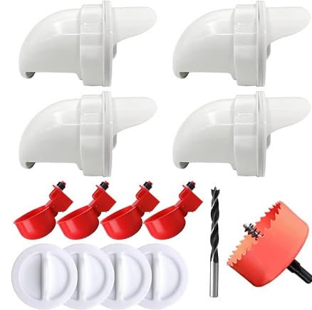 HASTHIP® Chicken Feeder Kit DIY Poultry Feeder and Waterer Kit Includes 4Pcs Feeder Ports with 4 Seal Caps, Automatic Waterer Cups, Drill Saw & Bit, Food Grade Material HASTHIP® Chicken Feeder Kit DIY Poultry Feeder and Waterer Kit Includes 4Pcs Feeder Ports with 4 Seal Caps, Automatic Waterer Cups, Drill Saw & Bit, Food Grade Material